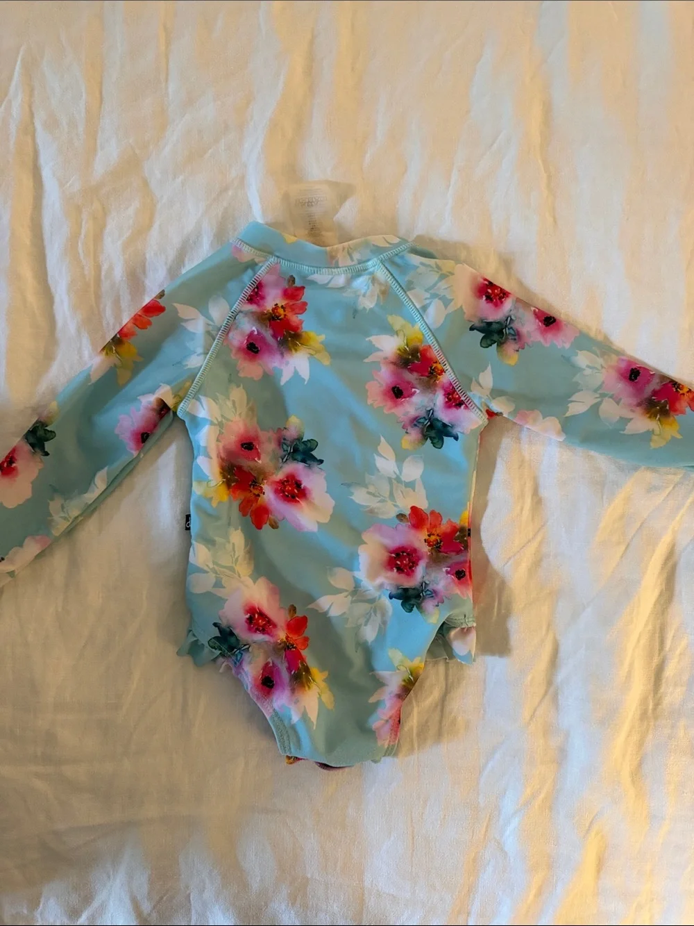 Girls' Floral Long-Sleeve Rash Guard Swimsuit - Light Blue